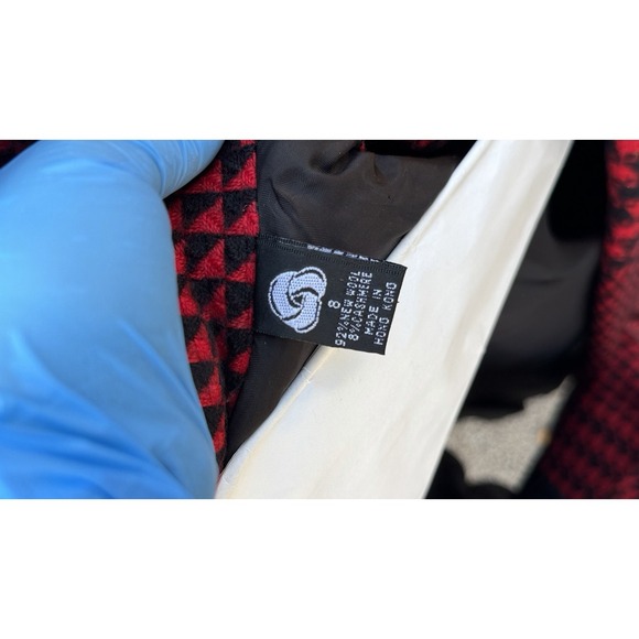 Vintage Linda Allard Ellen Tracy Houndstooth Suit Set Red Black Blazer Skirt - Picture 9 of 10